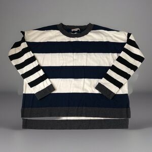 Banana Republic Women’s Sweater Striped Crew Neck Blue Black Gray White Medium